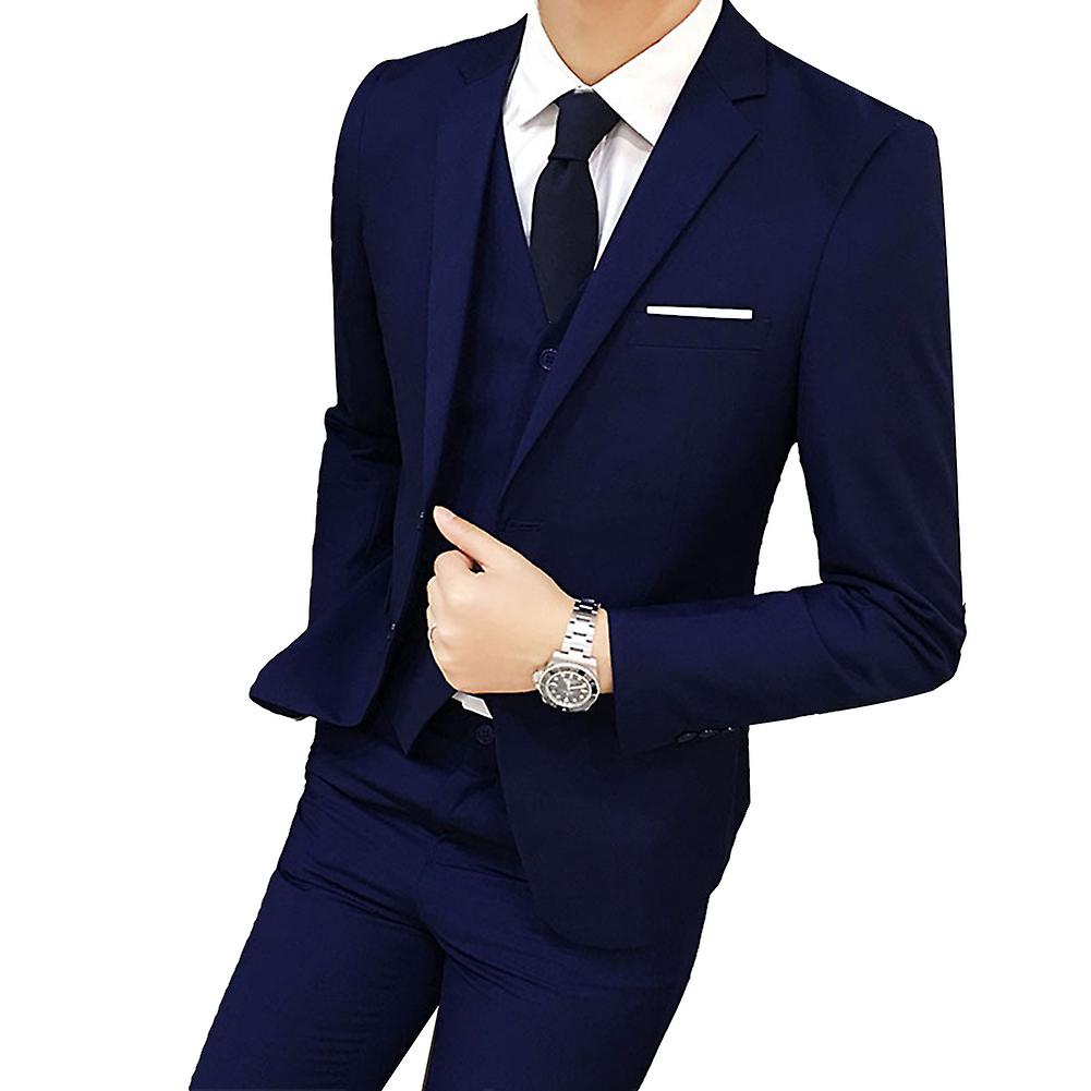 Fianao Three-piece Plus Size Wedding Business Men Formal Suit Vest Blazer Pants Set Navy Blue XXXL