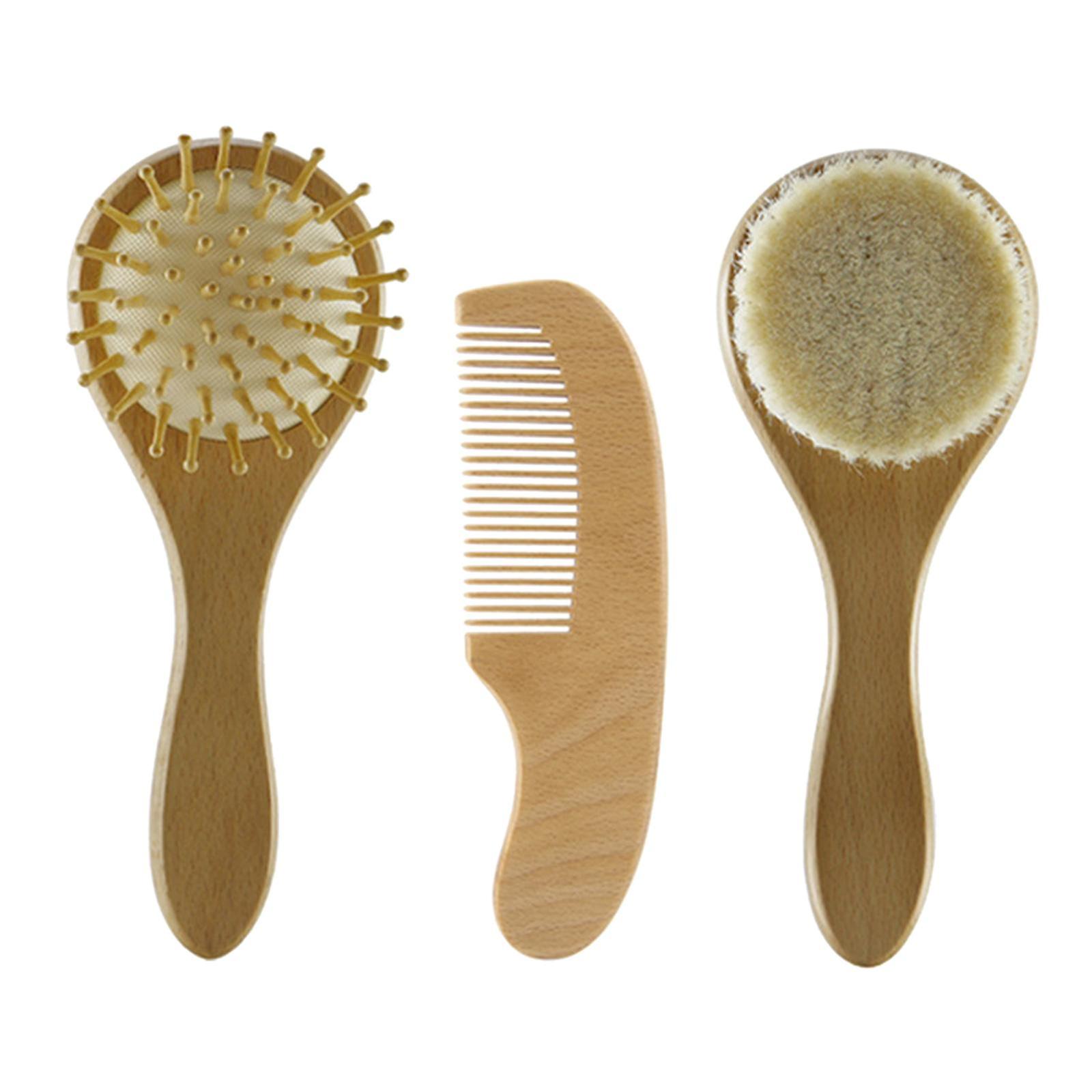 3 stykker træhåndtag hårbørste kam bløde børster til børn