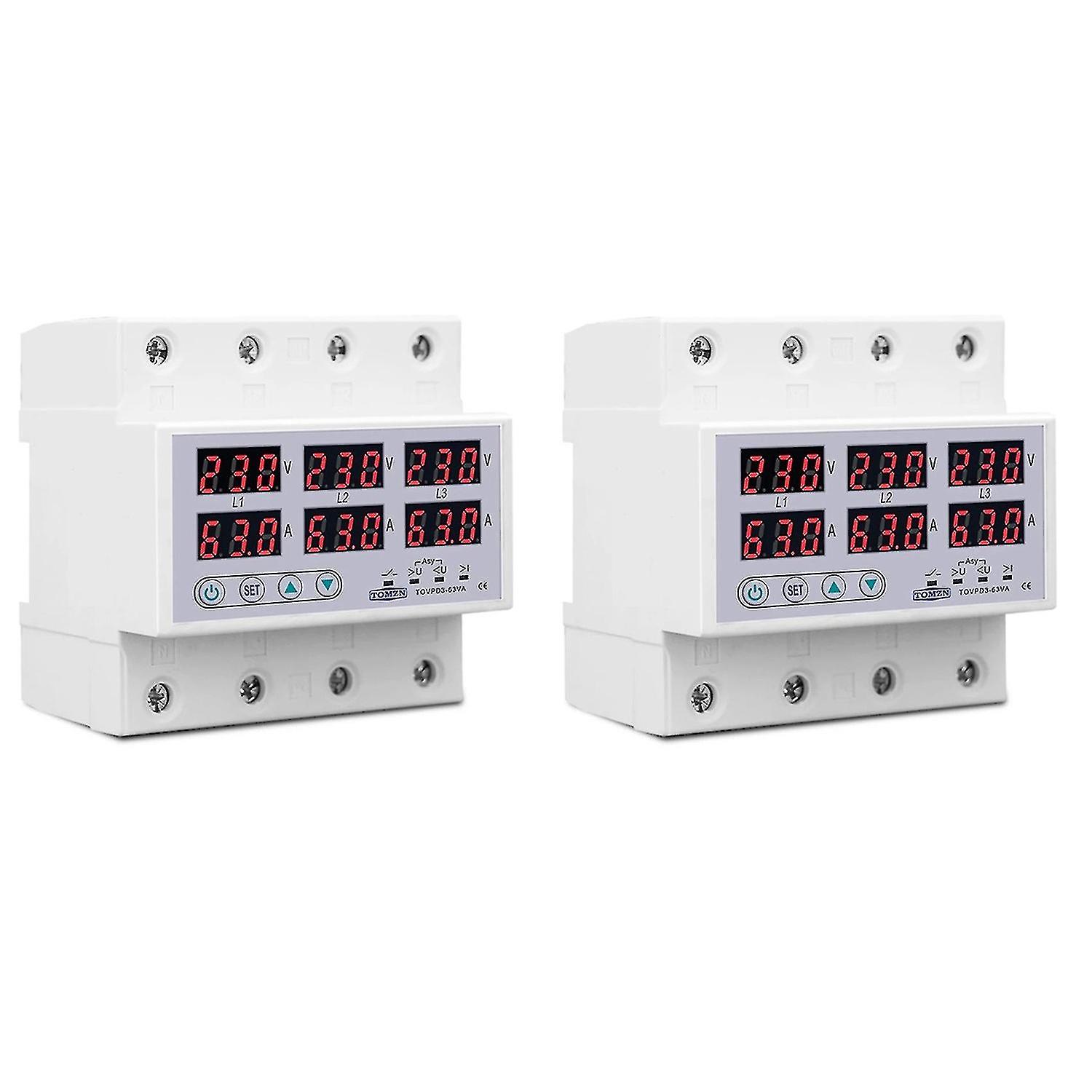 2x Din Rail 3 Phase Volta Relay Voltmeter Ammeter Current 63a