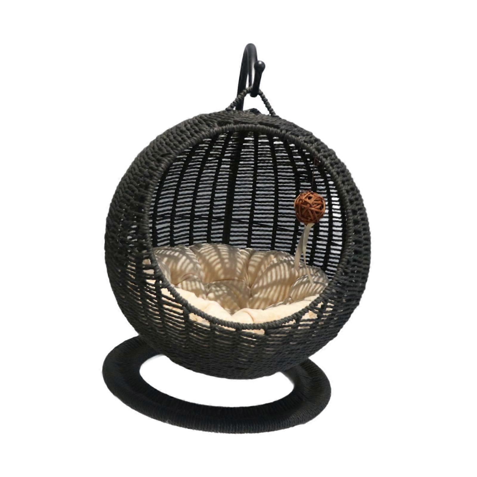 Semi Enclosed Pet Hammock Bed Sofa Rest Kitty Woven Kitten Hut Cat House Black