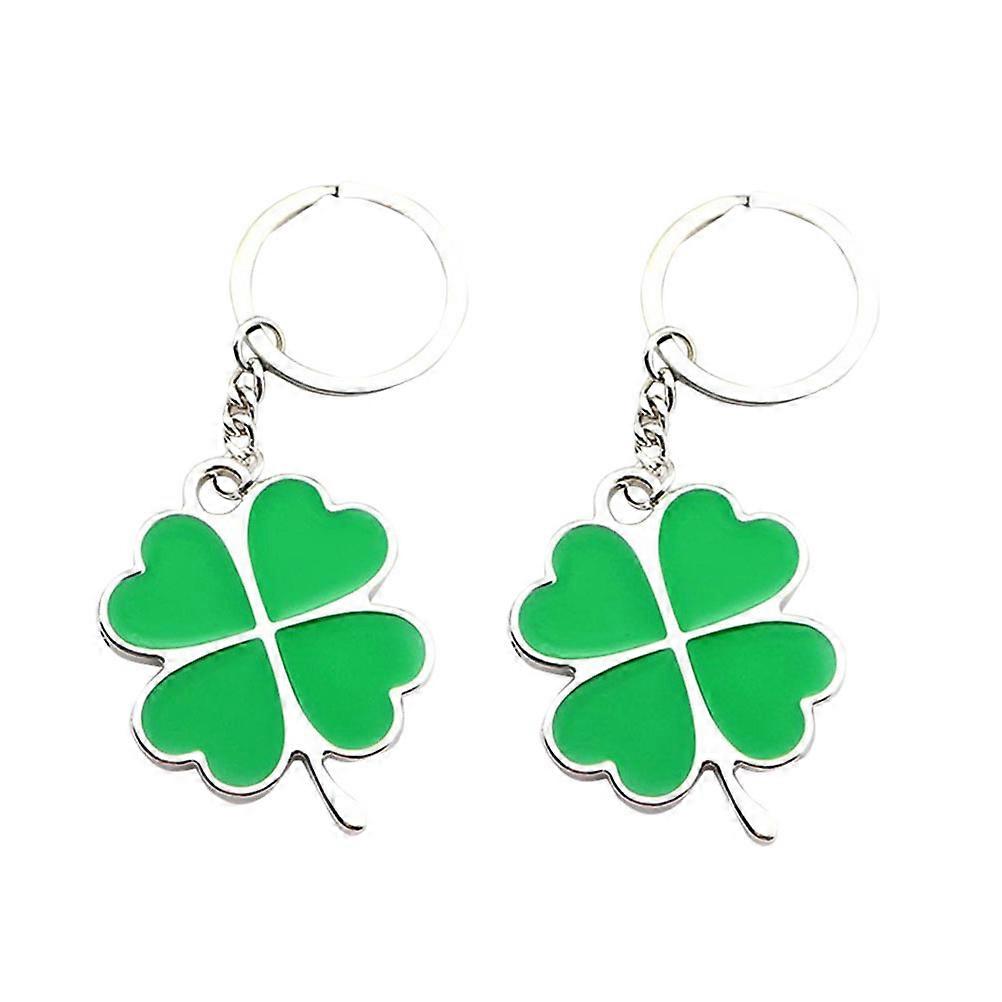 2pcs Four Leaf Clover Keyring Beautiful Metal Keychain Pendant for Purse Bag Key (Green)