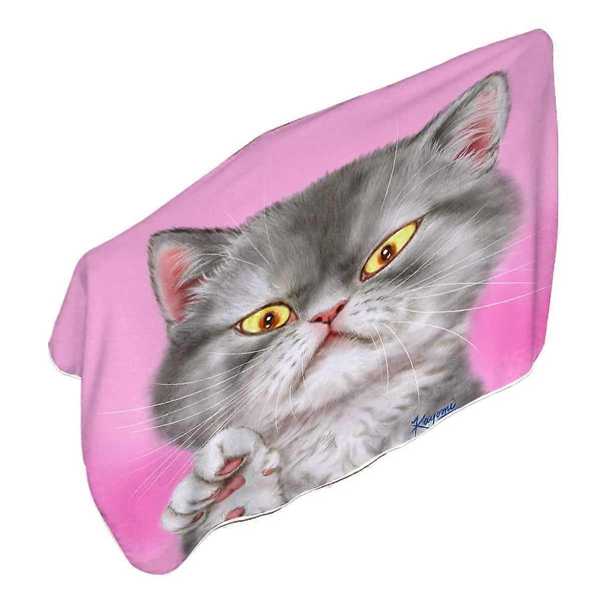 Kittens Art Angry Grey Kitty Cat over Pink Microfiber Beach Towel