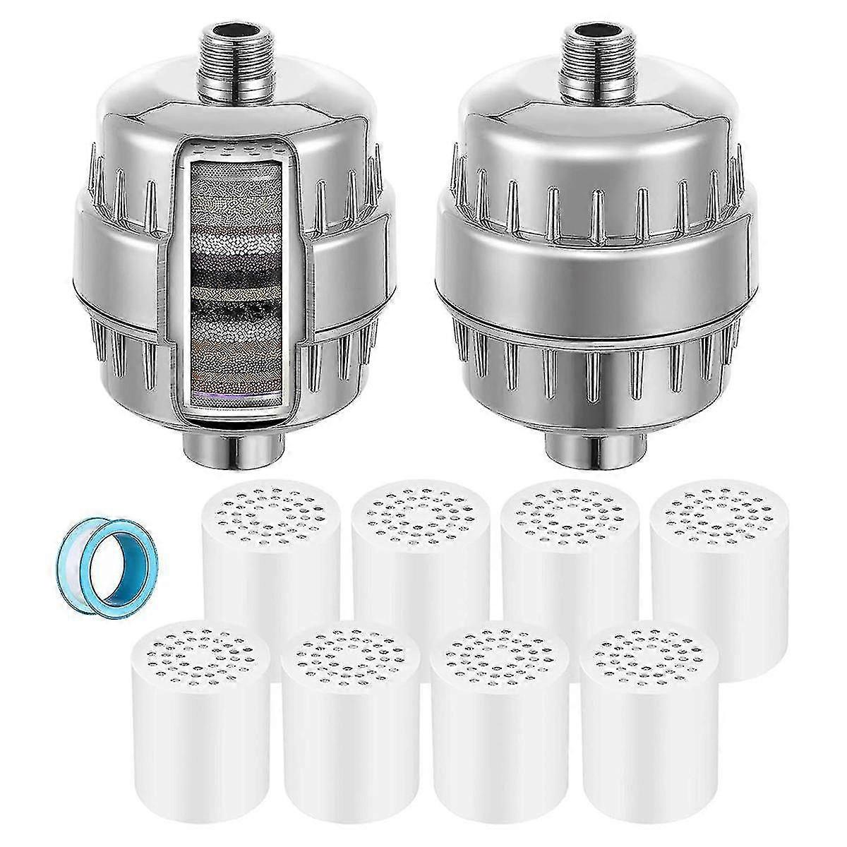 硬水用 20 段シャワーヘッドフィルター - 2 個のシャワー軟水器フィルター (8 つの交換用)