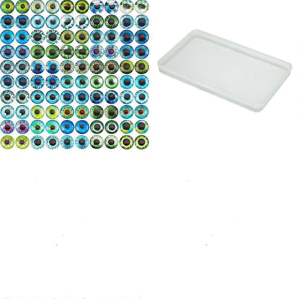 1 Bag Printed Glass Cabochons Half Round Dome with Eye Pattern Mixed Color about 50pcs bag