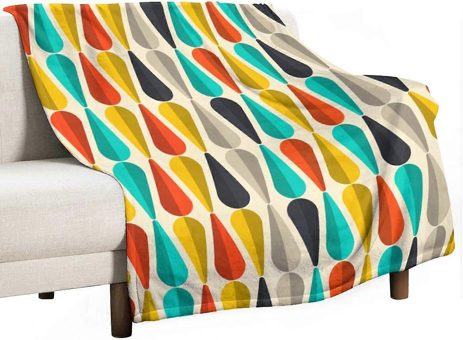 Mid Century Throw Blanket, Modern Drop Shape Retro Colors Boho Orange Teal Black Geometric Pattern Throws Blankets for aby Toddler Dog Cat 30"x40"