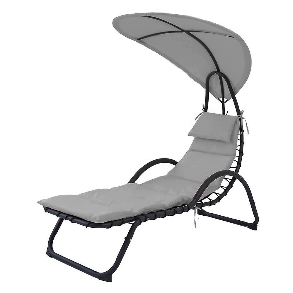 Sun lounger with awning - grey - 189 x 73 cm