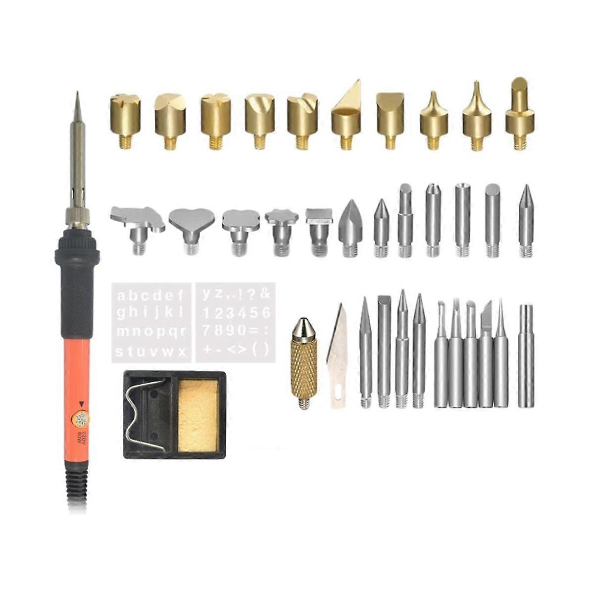 37 Pcs Adjustable Temperature Pyrography Pen Engraving Soldering Iron Pyrography Pen Set EU Plug