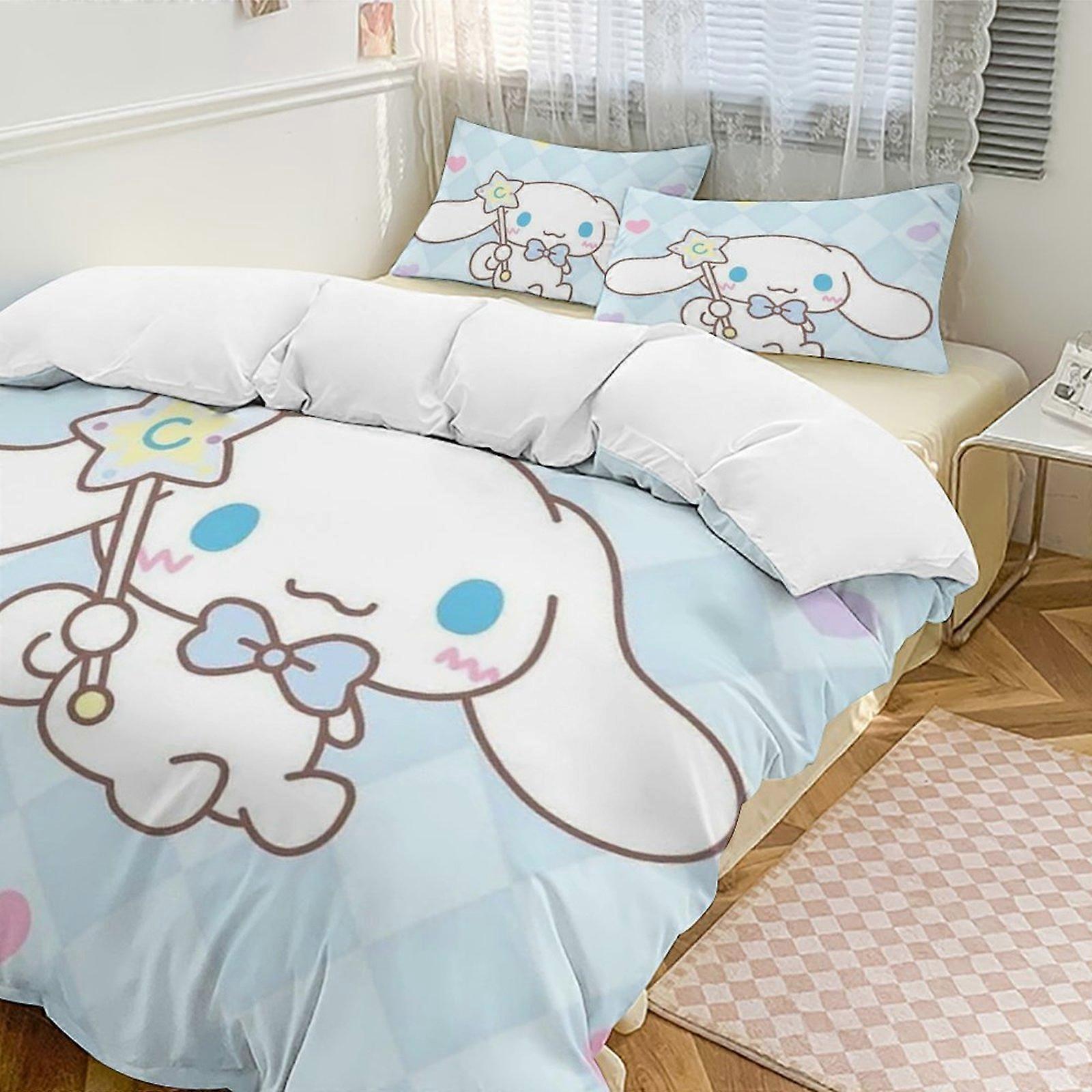 v326 Cinnamoroll Conjunto de Cama Twin de 3 Peças - Inclui 1 Edredom Individual e 2 Fronhas de Cama - Microfibra Resistente ao Desbotamento - Cinnamoroll io326