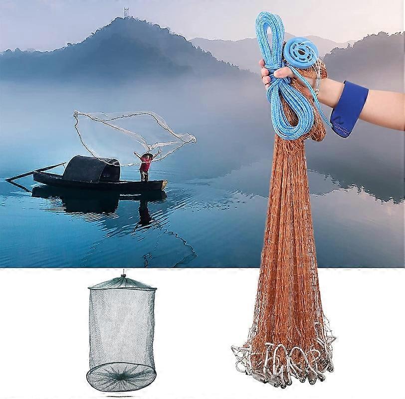 Upgraded American Hand Cast Net Easy Throw Fly Fishing Net 36/48M Fishing Network Tool Small Mesh Strong Nylon Line +Sinker