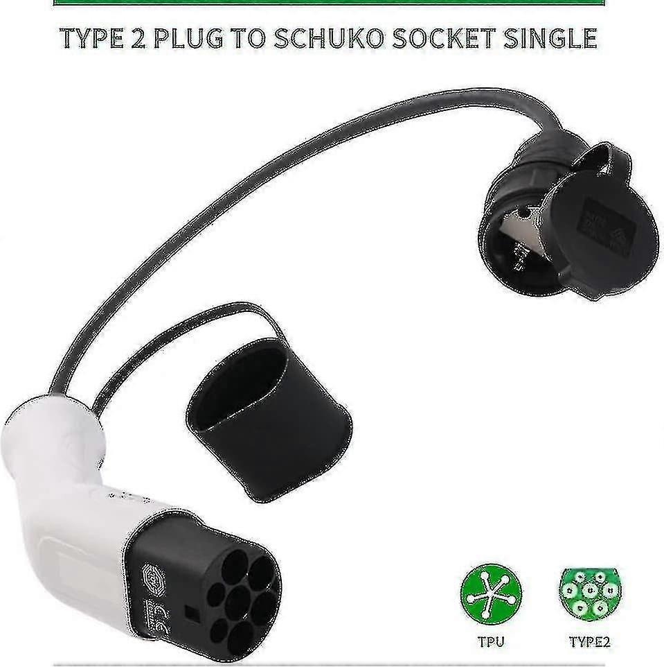 Type 2 to Schuko 16A EV Charging Adapter - White & Black