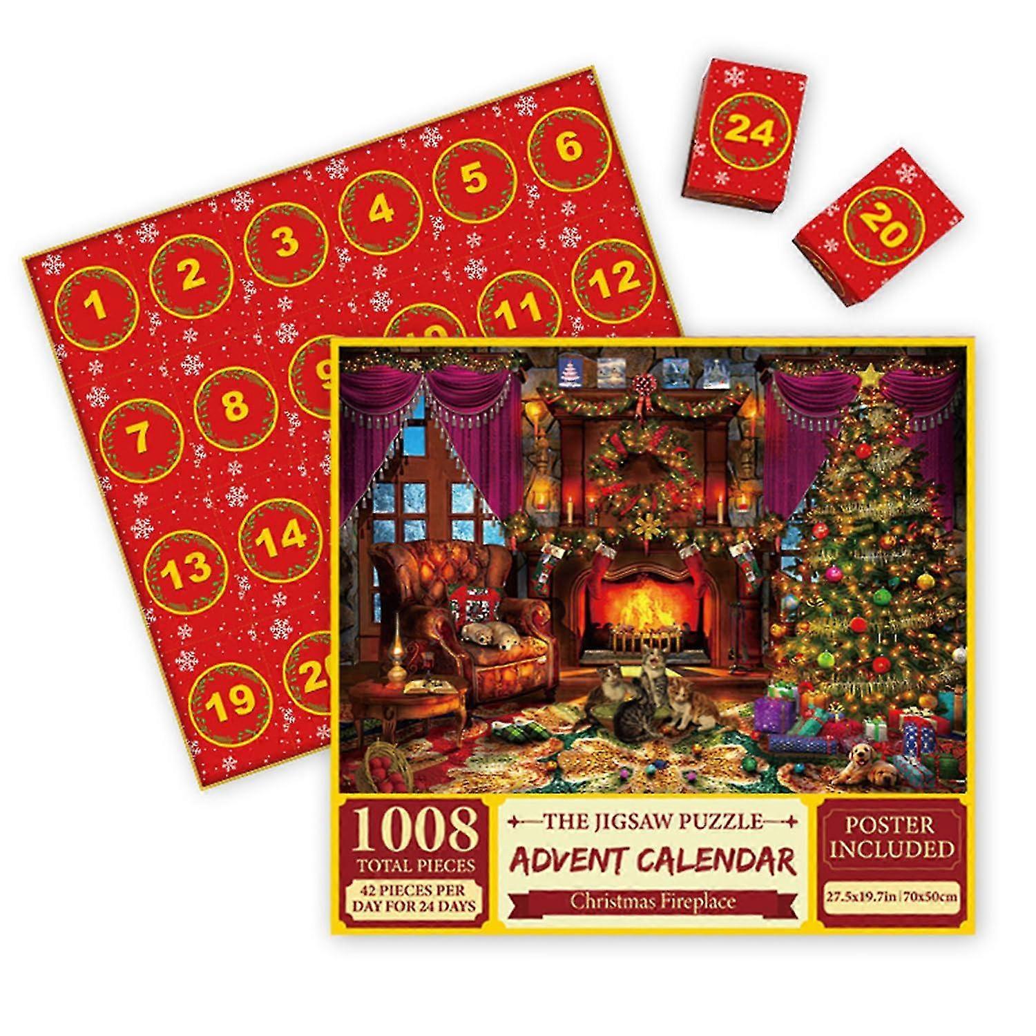 Calendario 2023 Puzzle di Natale - 24 scatole 1008 pezzi Puzzle per vacanze di Natale per bambini Adulti Conto alla rovescia per la calza regalo di Babbo Natale