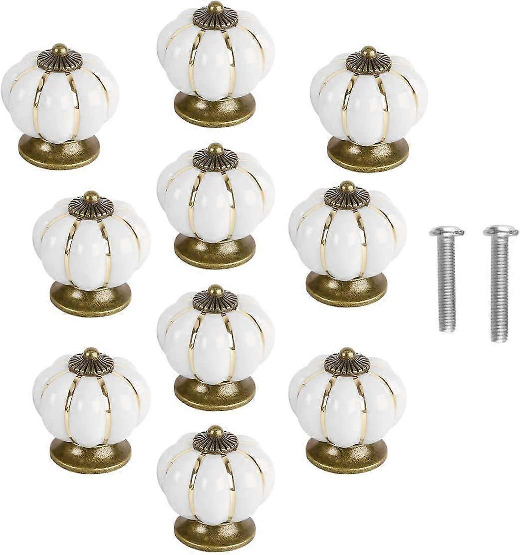 10pcs Vintage Ceramic Pumpkin Door Knobs - White