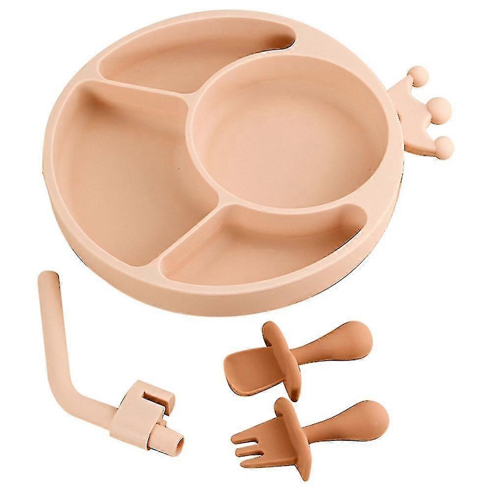 Feeding Set,silicone Divided Plate With Suction,spoon,fork Set 2 A