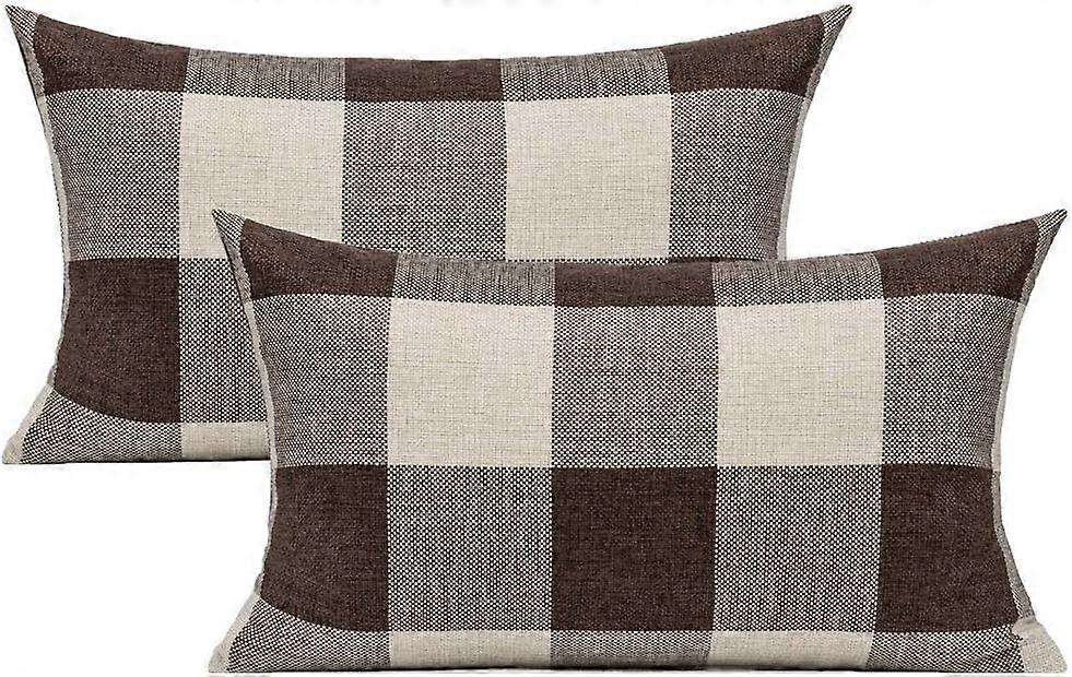 12x20インチ2バッファローチェック柄装飾スロー枕ケース農家のレトロチェッカー腰部長方形クッションカバーソファソファ、Bの家の装飾
