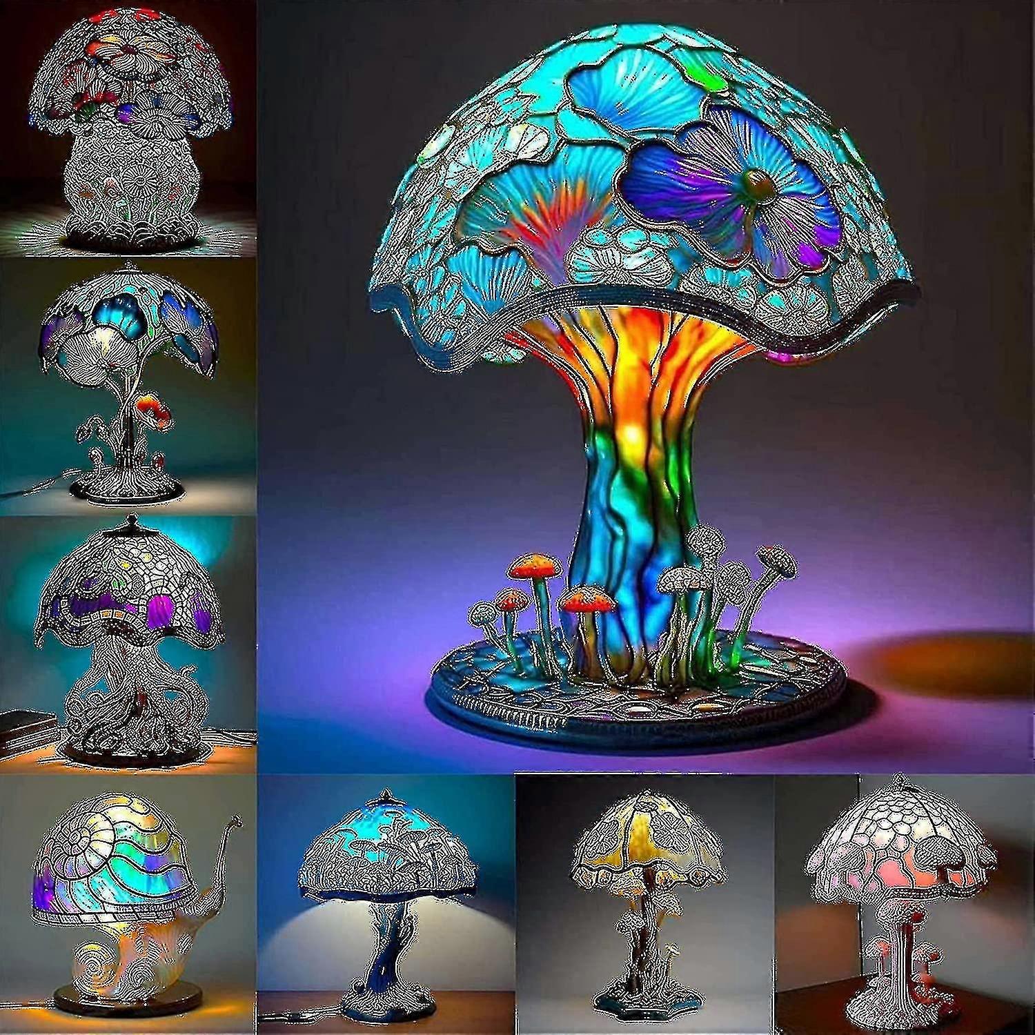 2024 New,stained Glass Plant Series Table Lamp, Vintage Table Lamp, Colorful Mushroom Lamp,-YH