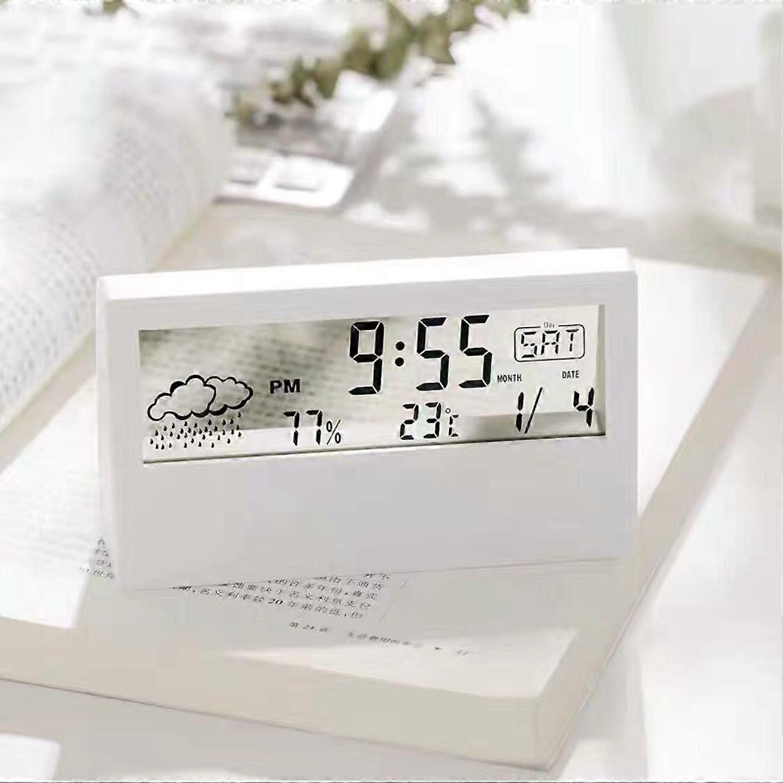 Transparent White Digital Alarm Clock, Travel Digital Alarm Clock, Date, Calendar, 12/24 Hour Temperature Battery Operated Alarm Clock, Snooze Functio