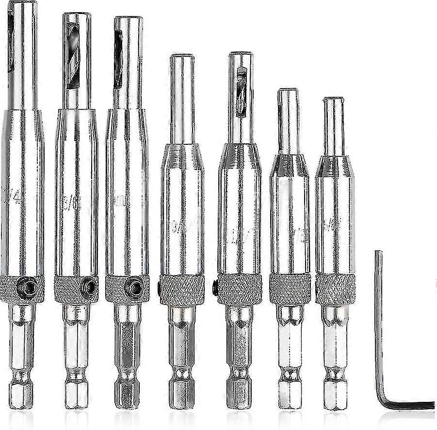 8pcs Self-centering Hinge Drill Bits 7pcs Center Drill Bits + 1 Hex Wrench, Hinge Centering Hinge Drill Bits Hole Drilling Bits For Woodworking Qyroad