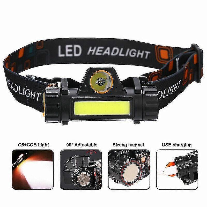 Led Headlamp Head Torch Usb Rechargeable Flashlight Work Light Headlight
