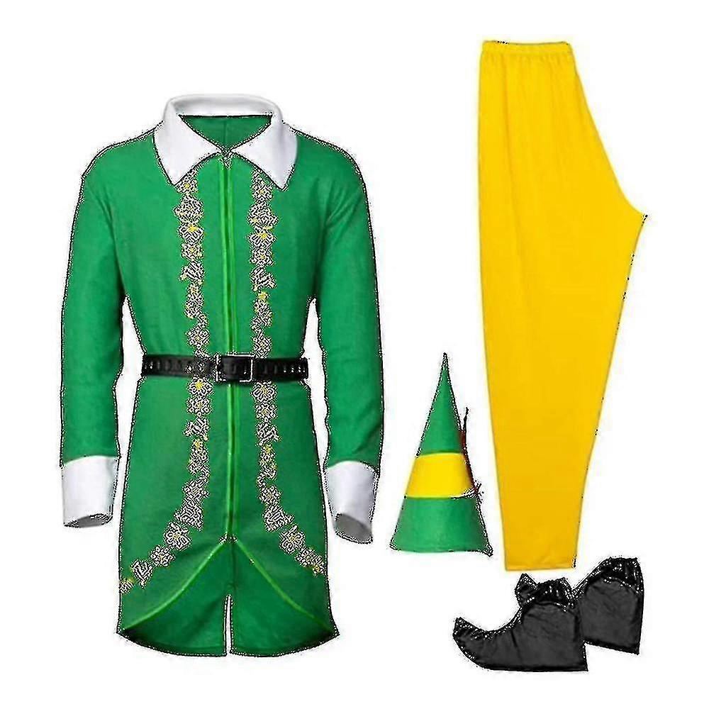 Buddy Elf kostym julset med byxa skor hattbälte andningsbar outfit för män män pojkar bekvämt