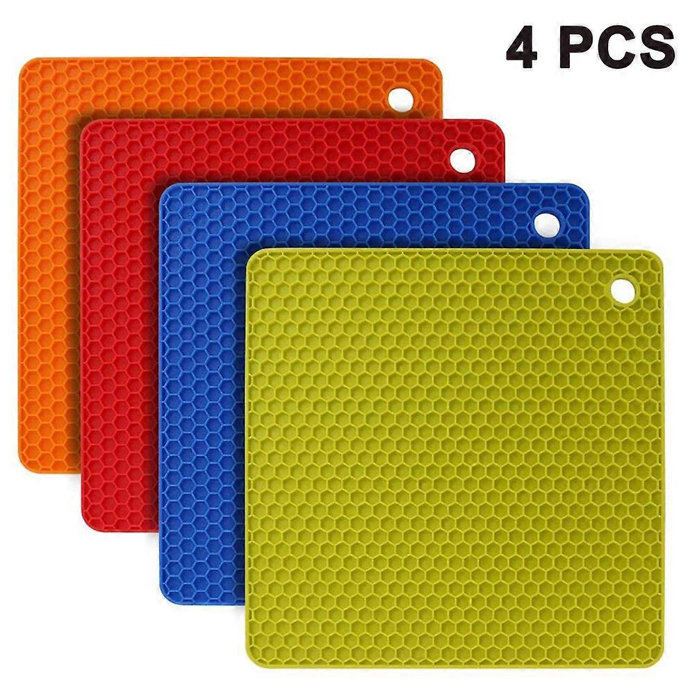 4pcs Food Grade Silicone Square Placemat Honeycomb Mat, impermeable