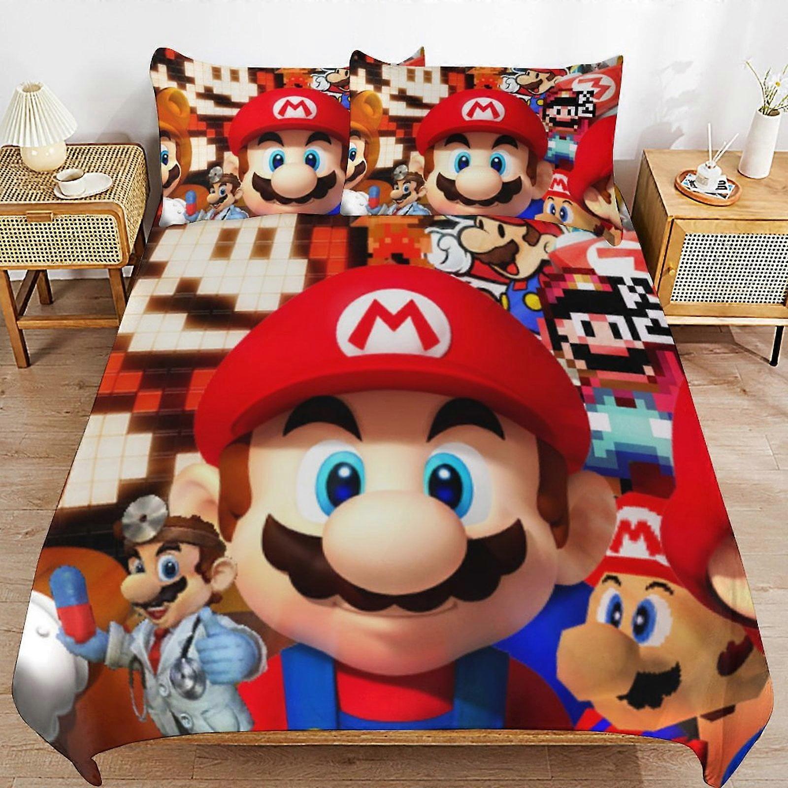 Bäddset JP166 Super Mario 3-delat täcke, Super Mario sängkläder, mjukt påslakanset i mikrofiber med dragkedja TH166