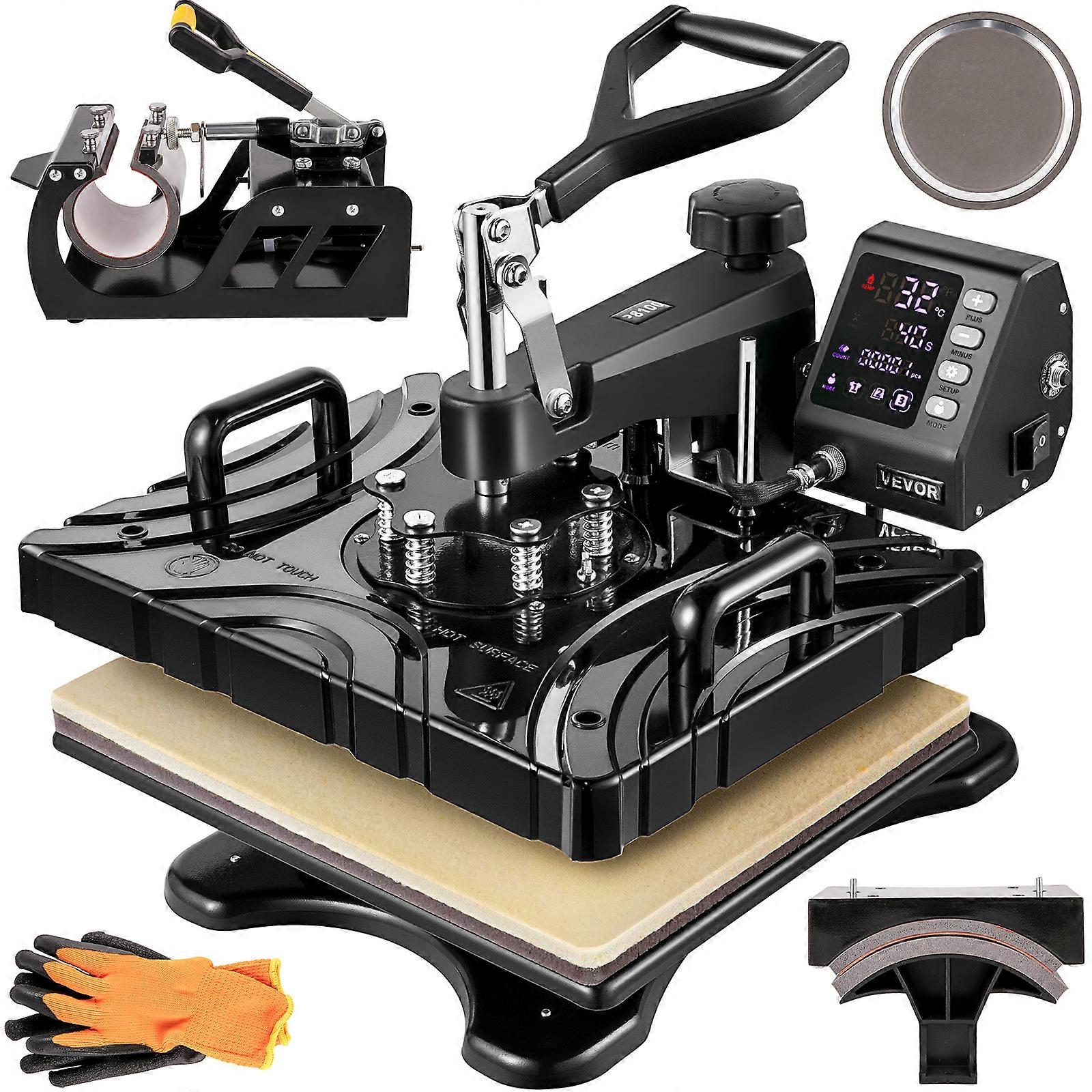 Prensa de calor 5 em 1 12x15 polegadas 1000W Preto Multifunctiona para DIY Cap e canecas