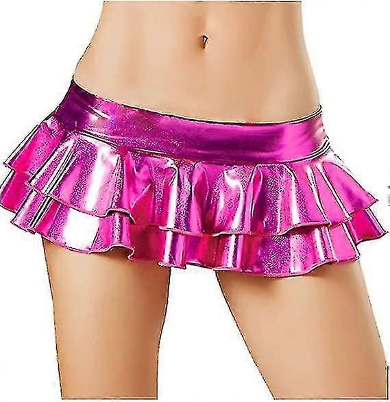 Women's Metallic Skirt Sexy Solid Pleated Mini Skirt