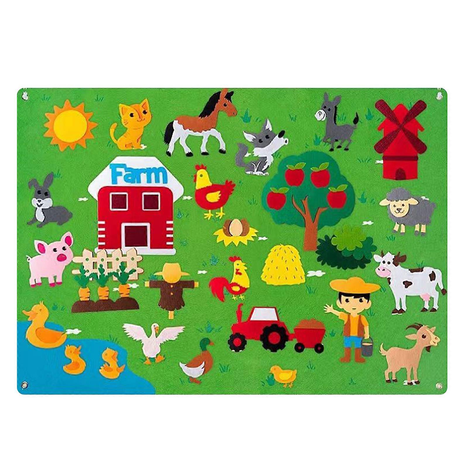 Ζώα αγροκτήματος αισθάνθηκαν Story Board Set Preschool Farmhouse Themed Storytelling Learning Interactive Play Kit Wall Hanging Gift For Toddlers