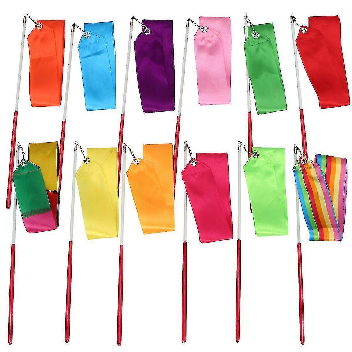 12pcs 2メートル新体操リボンスティック子供ダンスストリーマー体操用リバンドロッド