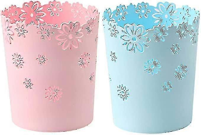 Plastic Trash Can Hollow Flower Wastepaper Basket Round Lidless Garbage Container Bin Pink Bins High-quality