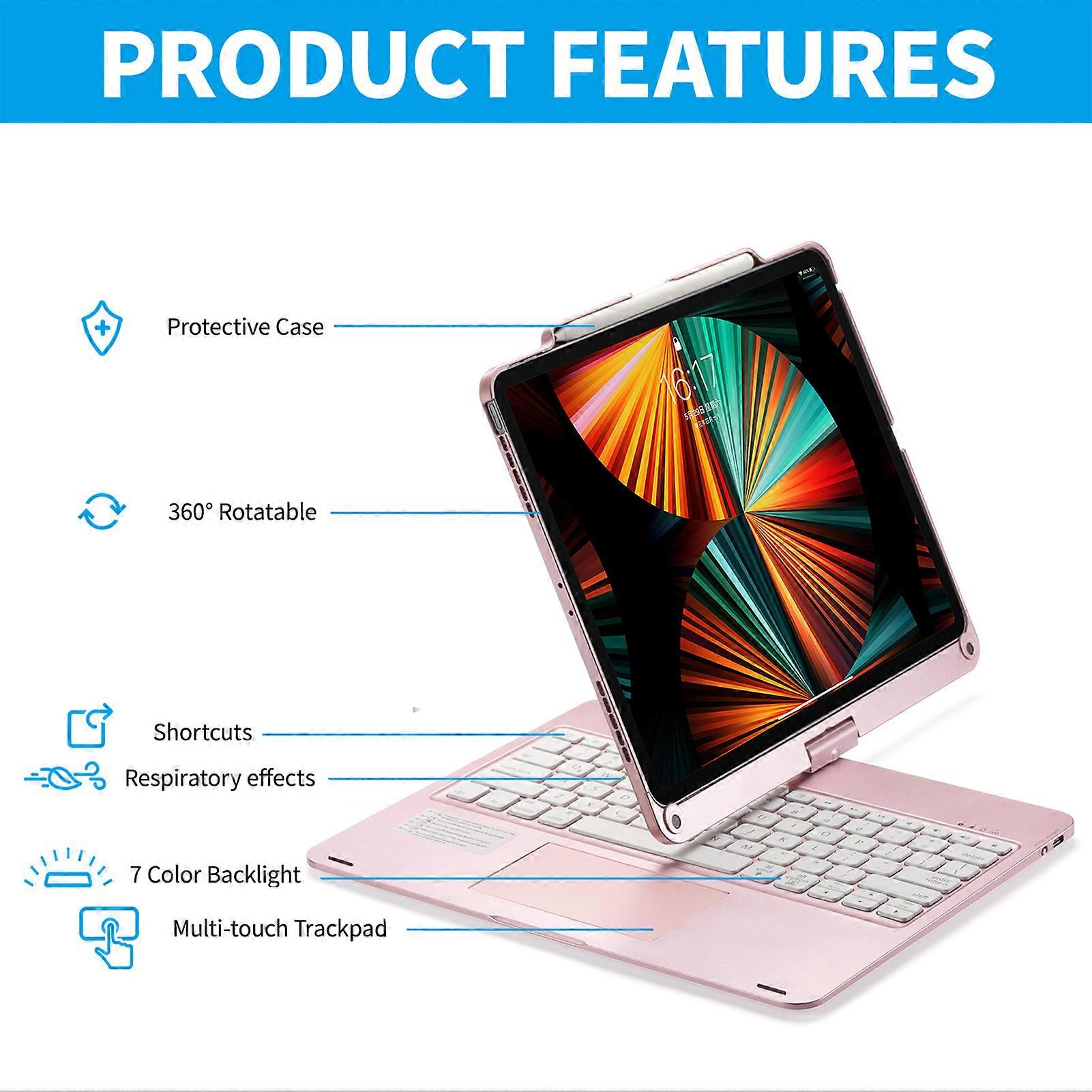 360° Rotatable BT Keyboard for iPad Pro 12.9 Inch, Backlit