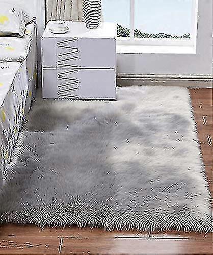 Rektangulära soffmattor, fluffig fuskpälsmatta för vardagsrum/sovrum, grå/6x12 cm