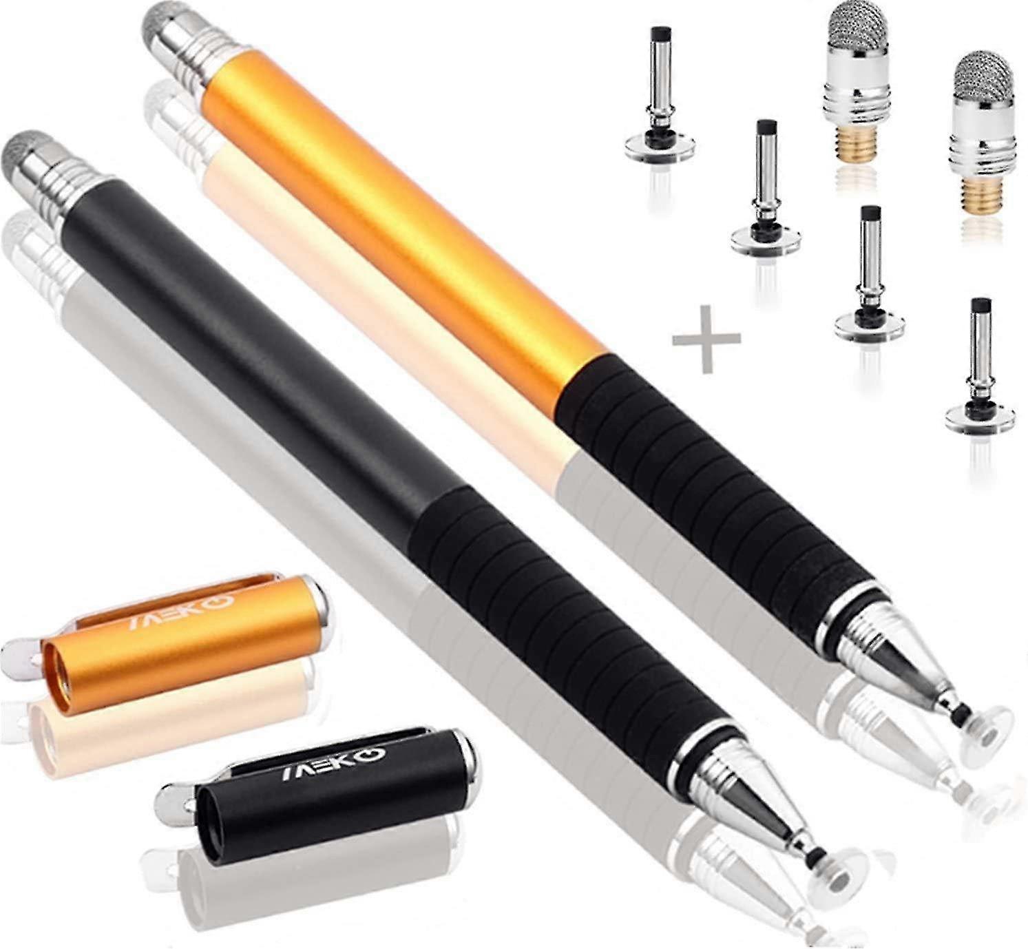 Meko 2-in-1 Precision Series Disc Stylus Pen/Needle Tip Digital Pens with 4 Replaceable Discs, 2 Replaceable Fibre Tips Black/Gold new