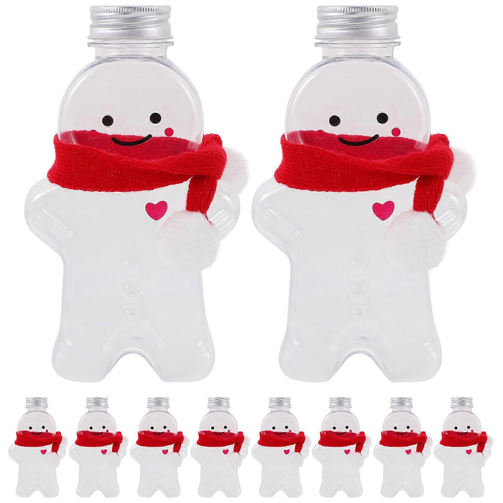 10 Sets Christmas Bottles Xmas Gingerbread Man Beverage Bottles Juice Bottles with Scarves