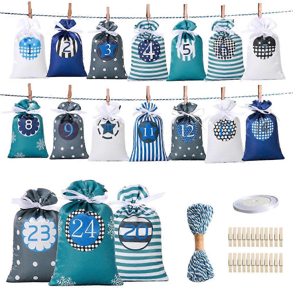 24pcs Advent Calendar for Filling with Drawstring Resusable for Christmas DIY