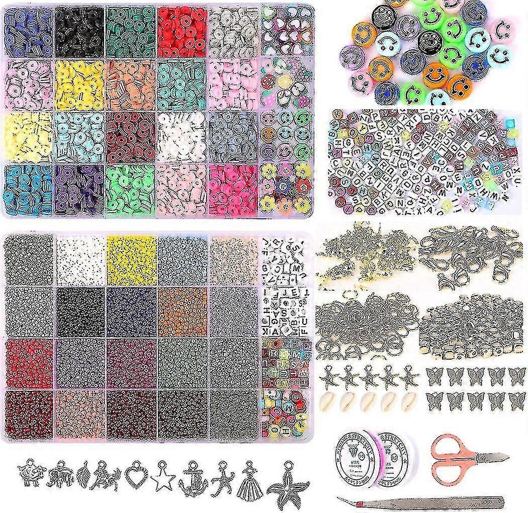 New 2023 25000 Pieces Glass Beads Clay Beads Chain Bead Making Kit Alphabet Bead Pendants