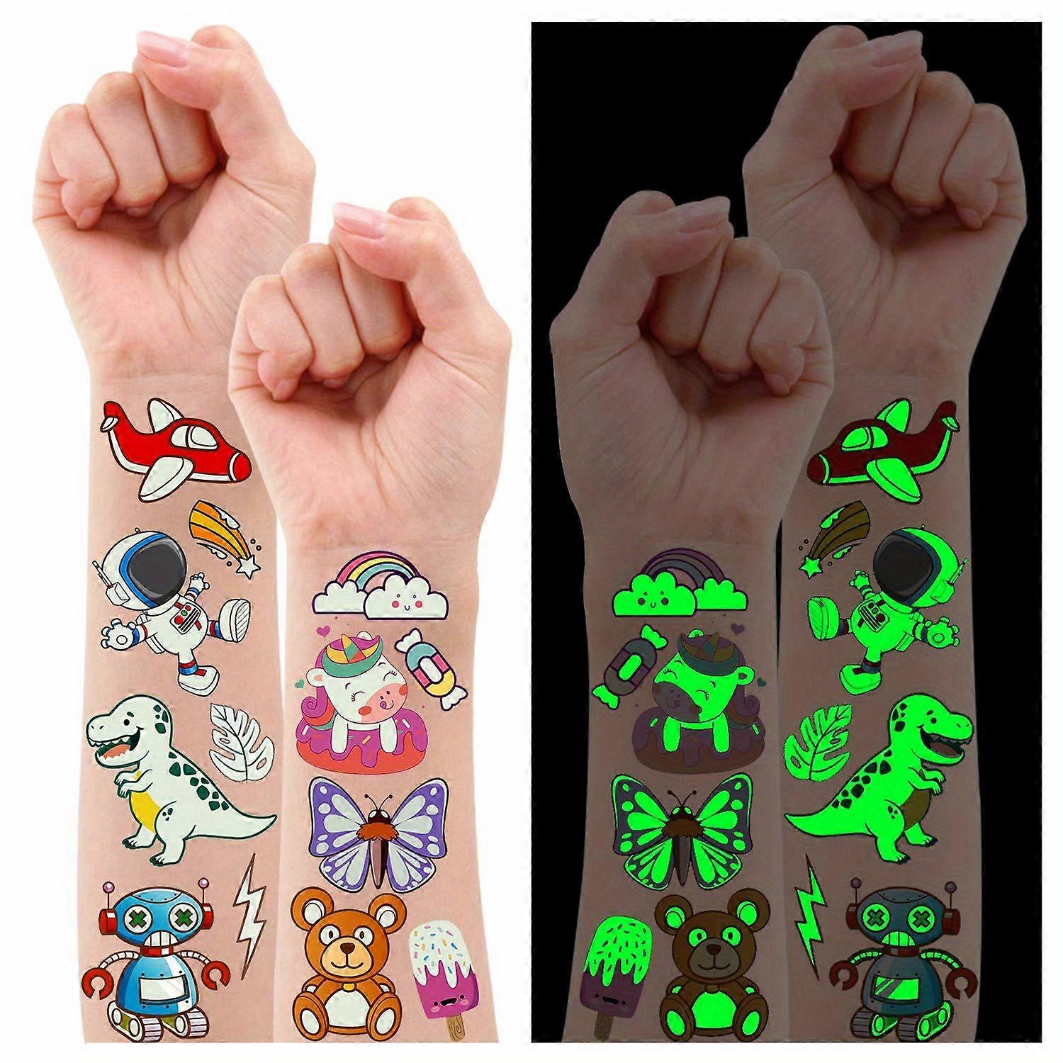 JUNGE* 380 Styles (30 Sheets) Luminous Tattoos , Mixed Styles Temporary Tattoos Stickers with Unicorn/Mermaid/Dinosaur/Outer Space/Pirate for Boys and