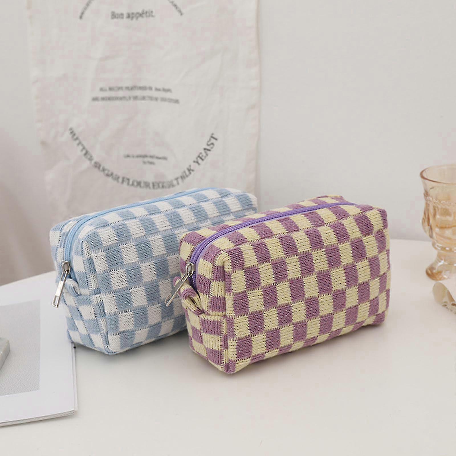 Multicolor Knitting Checkerboard Pencil Case for Desk Organizer