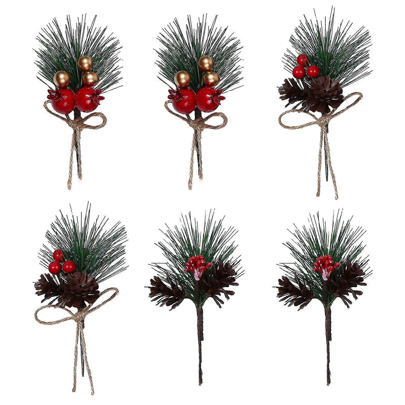 Mini Artificial Pine Picks For Christmas Decor, 6pcs