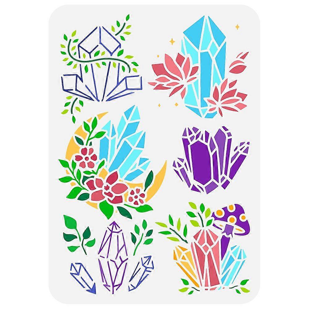 Crystal Stencil 11.7x8.3 inch Diamond Stencils Plastic 6 Styles Gem Moon Star Leaves Flowers Mushroom Patterns Template Reusable DIY Art and Craft Ste
