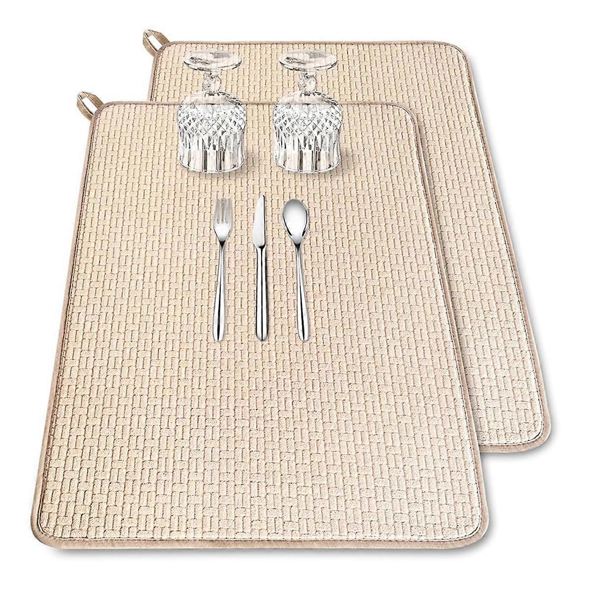 2er Pack XXL große Mikrofaser Geschirr Trockenmatte, 24x17,7 Zoll saugfähiges Geschirr Abtropffläche Küchentheke, Dis