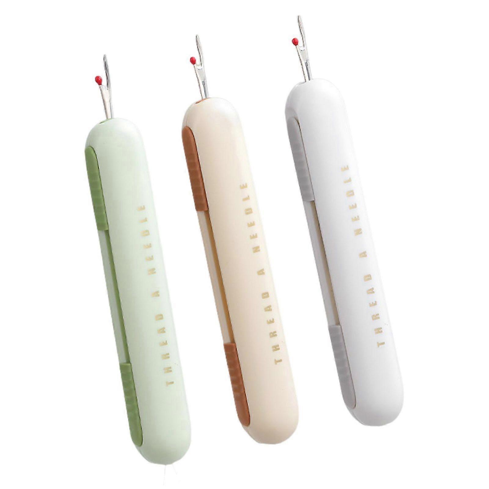 3Pcs 2-in-1 Needle Threader Seam Set for Sewing Crafting Portable Stitch Removal Tool with Double-ended Red Dot Protection Knitting Thread Removing Su