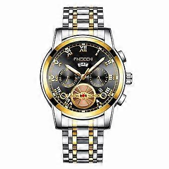 FNGEEN 4001 Heren horloge Multifunctioneel quartz horloge, Kleur: goud zwart oppervlak gouden spijkers
