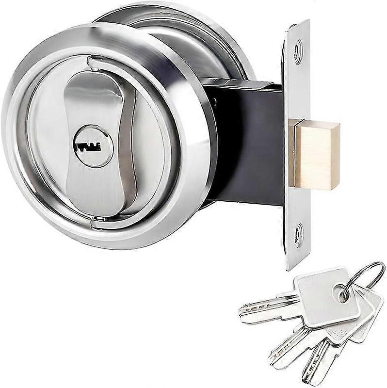 Round Pocket Door Lock, Recessed Handle Latch, Invisible Recessed Door Handle With Key, Deadbolt Lock For Sliding Door