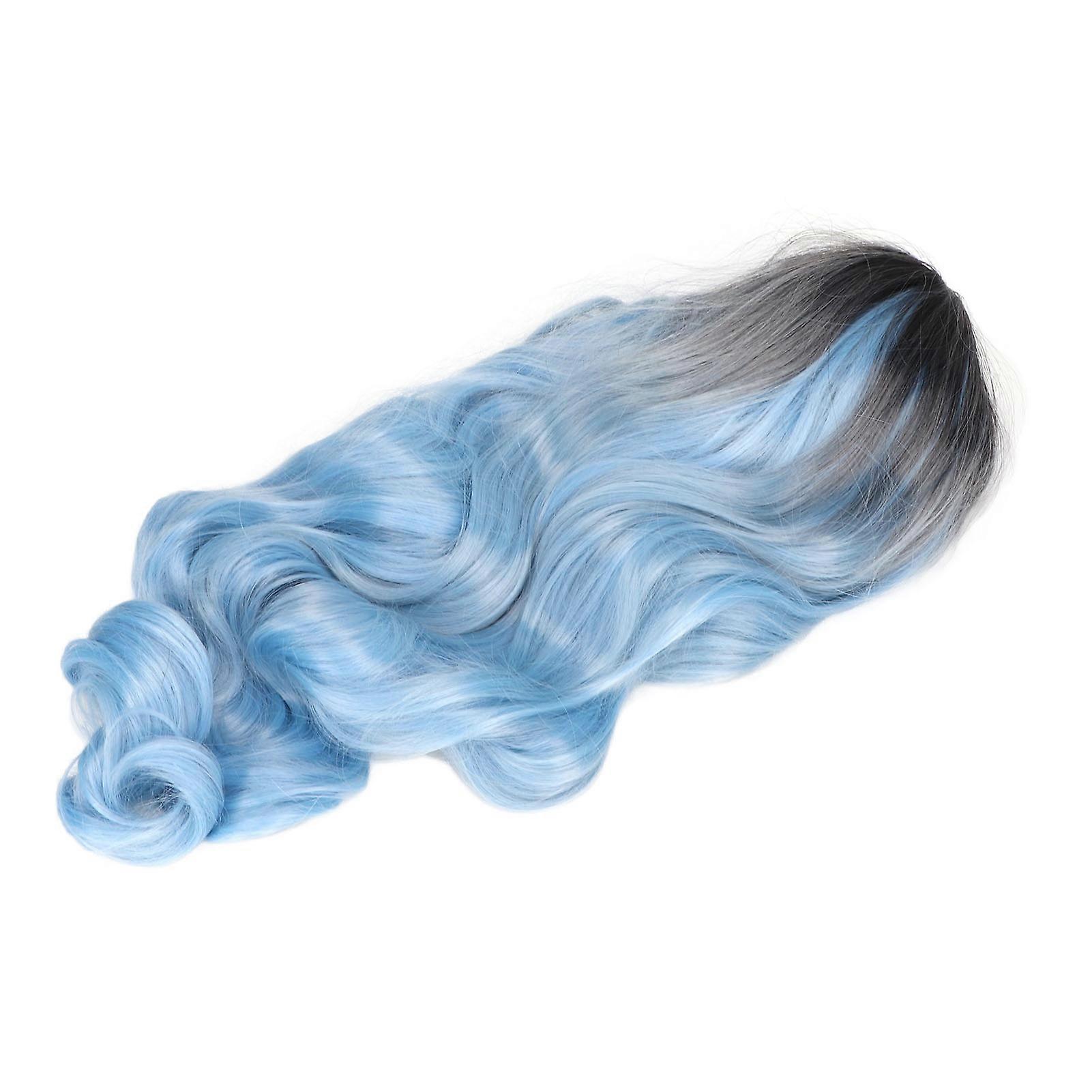 Gradient Blue Wig Heat Resistant Middle Part Long Wavy Curly Wig Synthetic Wig for Daily Life Cosplay Halloween