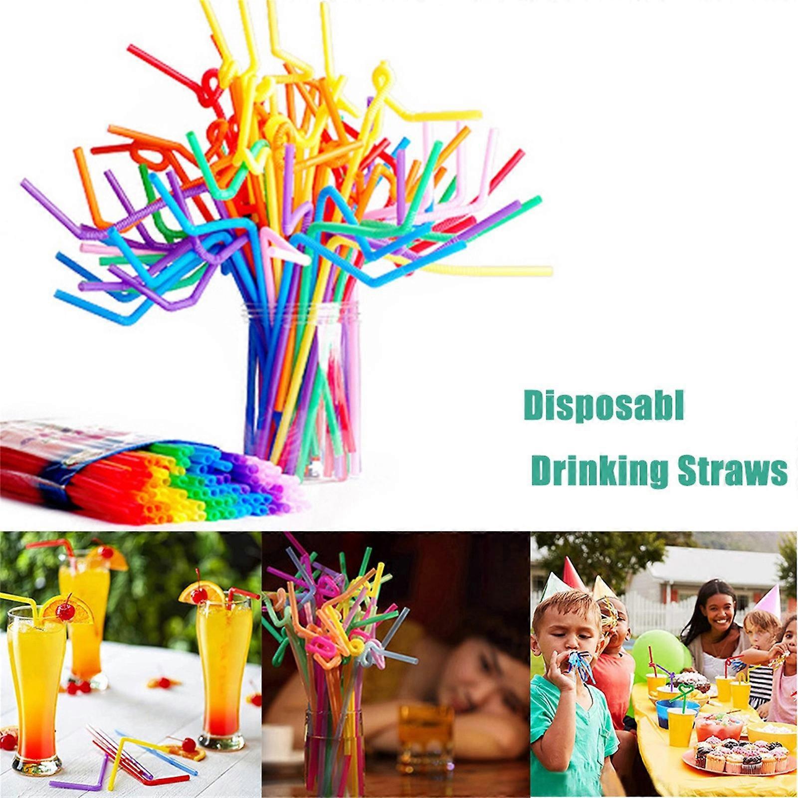 600PCS Flexible Party Plastic Drinking Straws - Assorted Colors