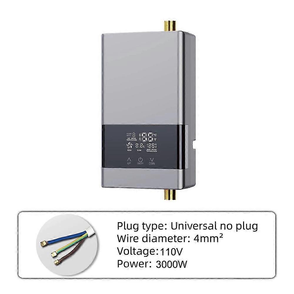 Instant Water Heater 3000W Electric Tankless Water Heater Wall-Mounted with LED Display Temperature
