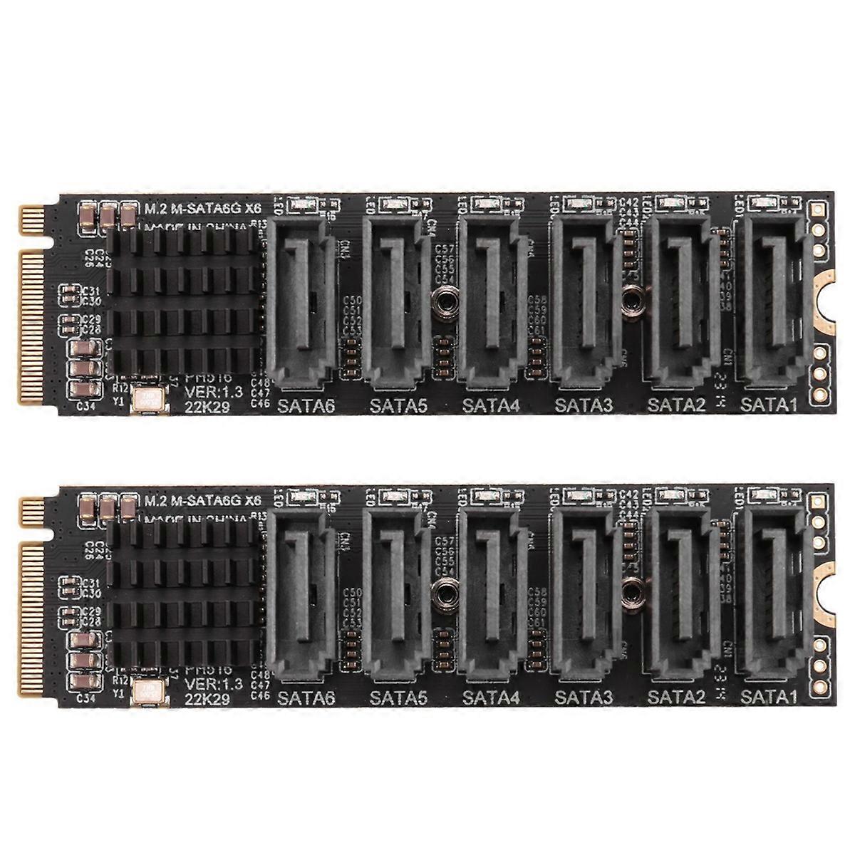 2X M.2 MKEY PCI-E Riser Card M.2 NVME to SATA3.0 PCIE to SATA 6Gpbsx6-Port Expansion Card ASM1166