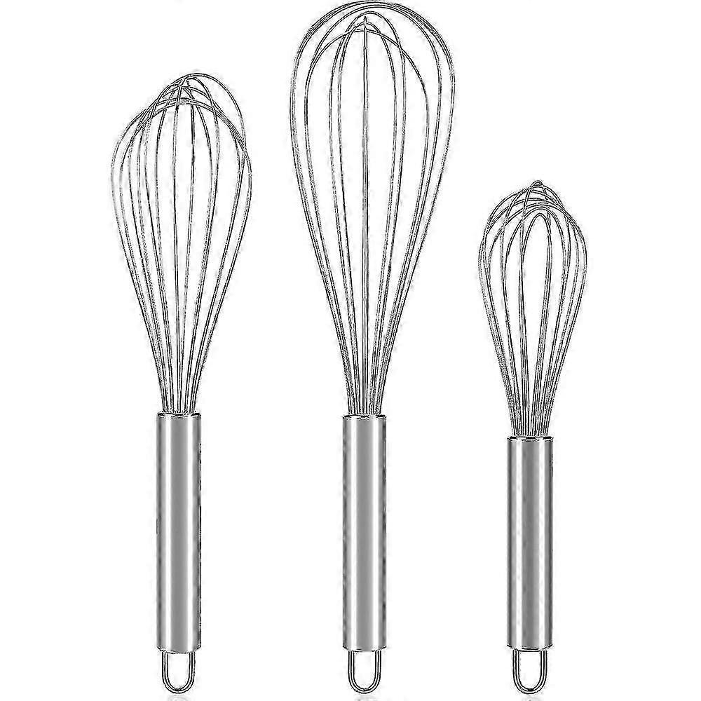 Piskeris i rustfrit stål, køkkenpiskeris 8" 10" 12" ballontrådspisk til blanding, piskning, piskning, omrøring (3 Pa)