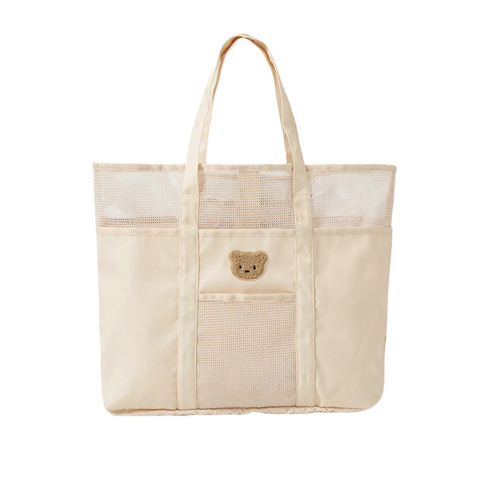 Convenient Maternity Bag Portable Storage Handbag with Ample Space for Baby Supplies with Cute Bear Embroidery Pattern  Light khaki